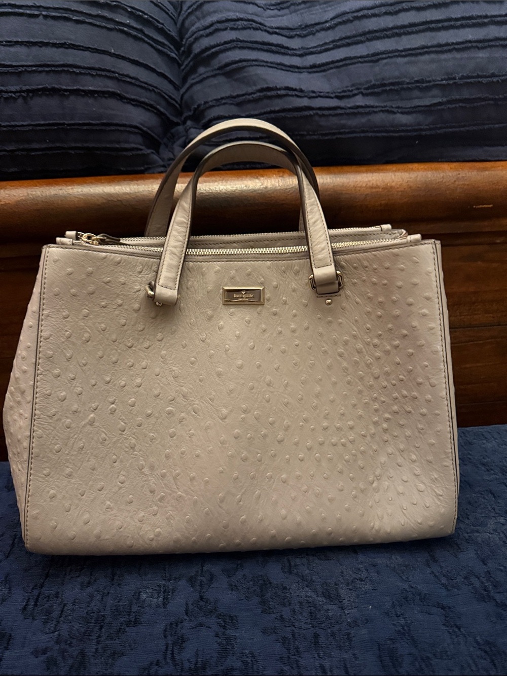 kate spade Sandstone Ostrich-Embossed Satchel with Gold Hardware